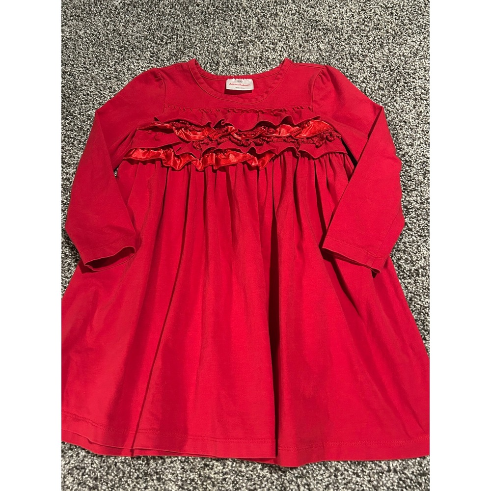 Cc26 Hanna Andersson Red Long‎ Sleeve Ruffle Dress Size 100 3T 4T
